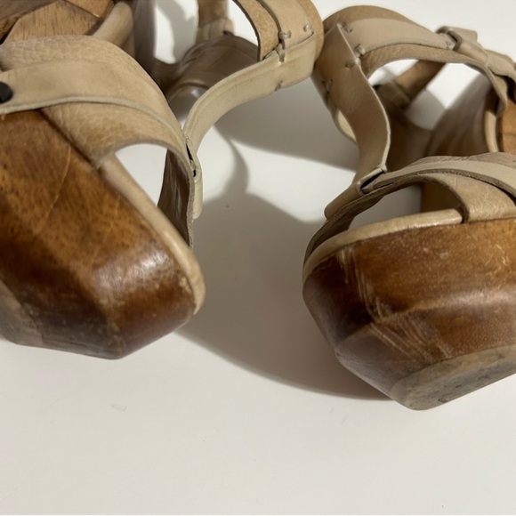 ALL SAINT Rosalina Platform Sandals Nude Leather T-Strap Buckle Abstract Heel 37 - Picture 7 of 14